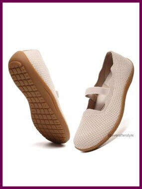 Wide Toe Box Mary Jane Flats Knit Elastic Strap Comfort Walking Shoes